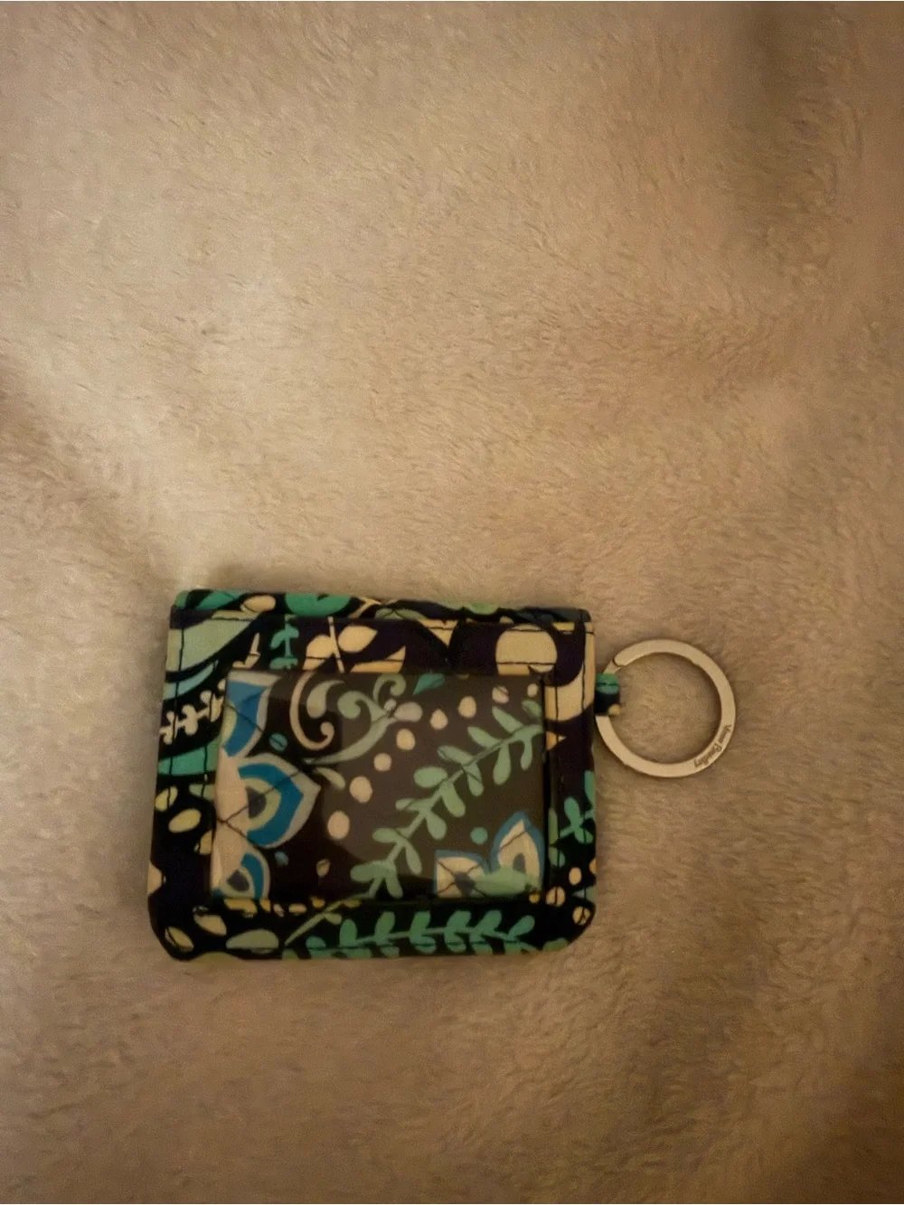 Vera Bradley Teal and Black Floral ID Keychain Wallet